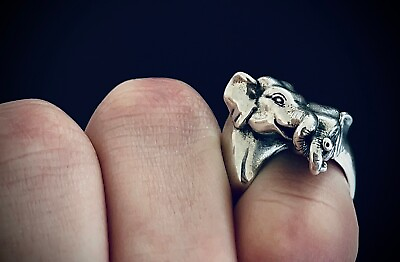 #ad Stunning Vintage Sterling Silver “Elephants in Love” Ring