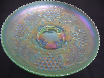 #ad Northwood Ice Green Grape and Cable Large ICS 10 1 2quot; Carnival Glass Bowl