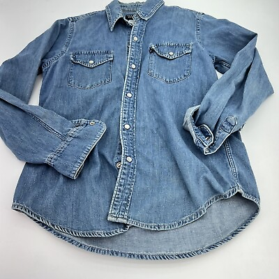 #ad Polo Ralph Lauren Denim Work shirt Blue Pearl Snap Size Small Women’s