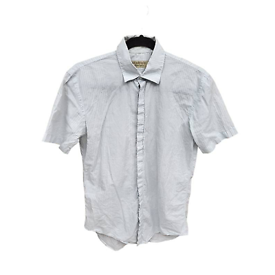 #ad Burberry Womens Button Down Shirt White Windowpane Short Sleeve Collar Cotton XS