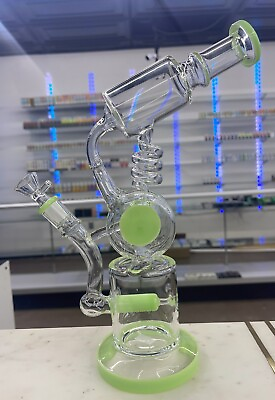 #ad Green 12quot; Glass Klein Inline Percolator Dual arm Hookah Bong