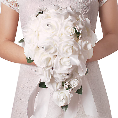 #ad Wedding Bouquet for Bride 12 Inch White Bridal Bouquet Holder Flowers Artifici