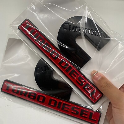 #ad 2PCS Set Cummins Turbo Diesel Emblems For Ram 2500 3500 Fender Badges Black Red