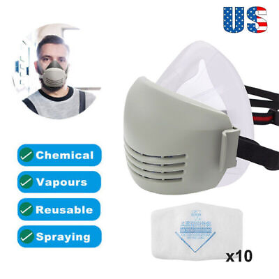 #ad Safety Half Face Mask With 10pcs Filter Anti Dust Gas Respirator Mask Reusable