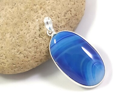 #ad Blue Banded Agate Gemstone Handmade Fashion Jewelry Silver Pendant P 623