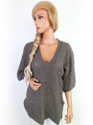 #ad Size M Beige Knit Tunic Blouse Acrylic Sleeve 3 4