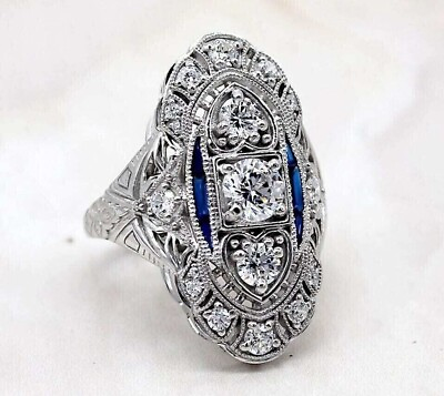 #ad Art Deco Vintage Style Lab Created Diamond Anniversary Wedding 925 Silver Ring
