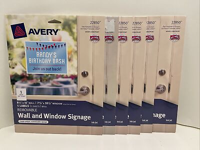 #ad AVERY 22850 Removable Wall amp; Window Signage Inkjet 8.5quot; x 11quot; White Lot Of 6