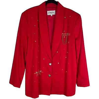 #ad Vintage red blazer gold silver studded embroidery accents
