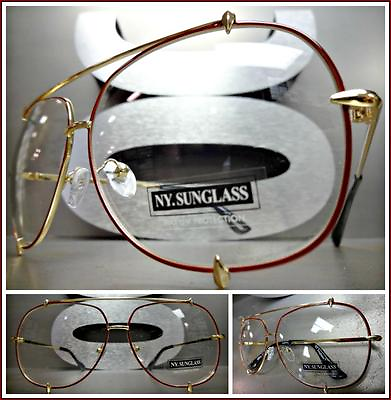 #ad Men or Women CLASSIC VINTAGE RETRO Style Clear Lens EYE GLASSES Gold amp; Red Frame