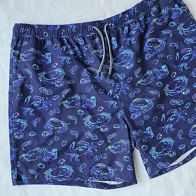 #ad $100 Peter Millar Crown Mens Swim Shorts Trunks Sz XXL Crabs amp; Craps Blue Lined