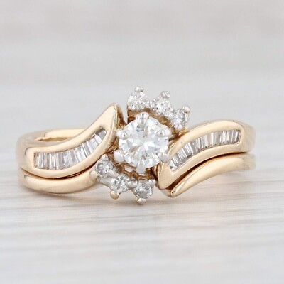 #ad 1 Ct Diamond Engagement Ring Simulated Wedding Band Bridal Set 14k Gold Plated