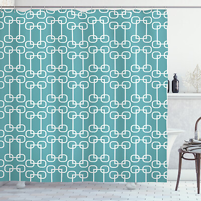 #ad Turquoise Shower Curtain Retro Squares Design Print for Bathroom