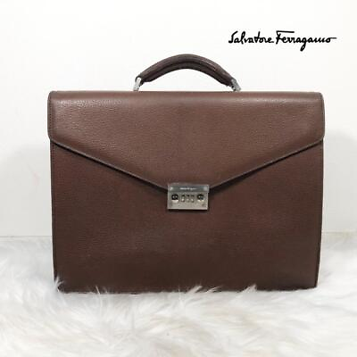 #ad Salvatore Ferragamo A4 Business Bag Briefcase Brown Leather Used JAPAN