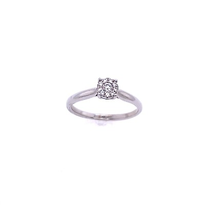 #ad 18ct White Gold Diamond Ring with a Diamond surrounded by Small Diamonds