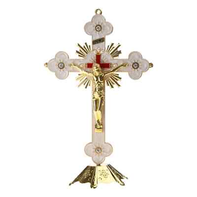 #ad 12quot; Large Gold and White Cross Crucifix Hang Hand or Stand