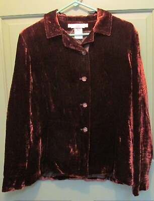 #ad Mr amp; Mrs MacLeod Brown Silk Blend Velour Button Front Lined Jacket Top Size 42