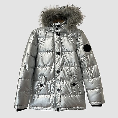 #ad Diesel Teens Silver Metallic Winter Puffer Parka Jacket Size 16 teen $280