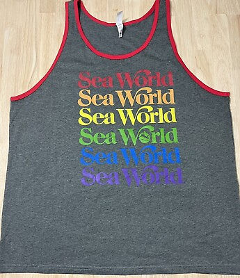 #ad XL SEA WORLD Rainbow Logo ADULT Tank Top Colorful Soft Shirt NWOT