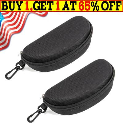 #ad Sunglasses Case Hard Glasses Eyeglasses Shell Zipper Clam With Clip Travel Large