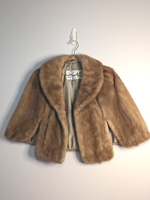 #ad Vintage Mink Shawl Collar Front Vents Short Capelet Fur Stole Brown One Size EUC