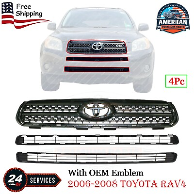 #ad For 2006 2008 Toyota RAV4 Front Bumper Upper amp; Lower Grille With New OEM Emblem