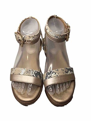 #ad LUCCA Lane Karen Womens 6.5M Leather Ankle Strap Gold Snake Print Sandals Cork