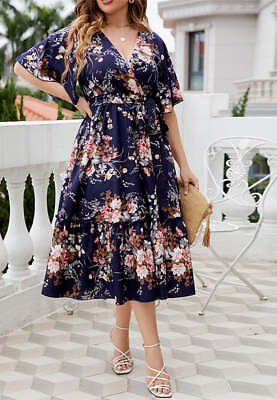 #ad Plus Size Floral Tie Waist Dress