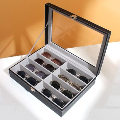 #ad PU Leather 8 Grid Storage Box Glasses Jewelry Display Case Organizer Holder Case