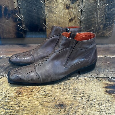 #ad Robert Wayne Durango Men Brown Leather Fleur De Lis Ankle Zip Boots Size 7 Shoes
