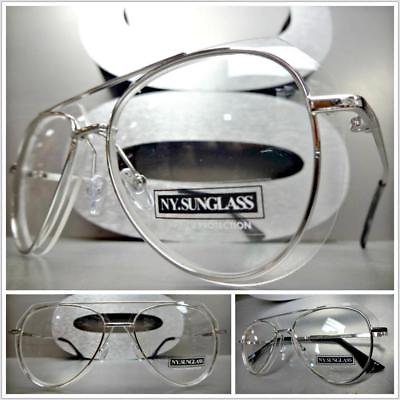 #ad Mens Women Classy Elegant Retro Style Clear Lens EYE GLASSES Unique Silver Frame