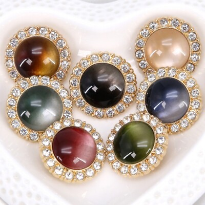 #ad 6 Pcs Round Rhinestone Metal Resin Buttons Clothes Coat Button Accessories Craft