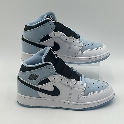#ad Nike Youth Air Jordan 1 Mid SE GS White Ice Blue Sneakers Black DV1337 104 NEW