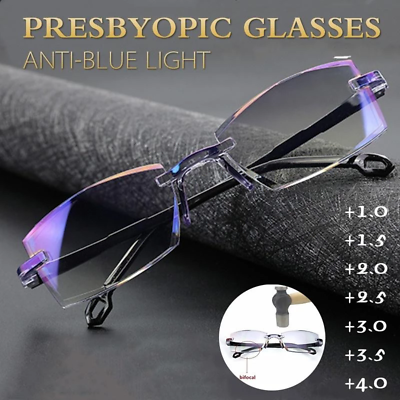 #ad Reading Glasses Multifocal Glasses Anti blue Ray Glasses Ultralight Frameless