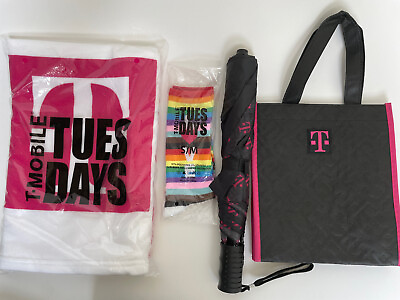 #ad T Mobile Tuesday Lot 4 Pride Socks Umbrella Beach Towel Tote Bag Advertising