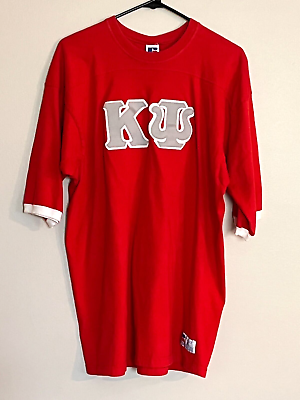 #ad Vtg RUSSELL KAPPA PSI Fraternity XL Red Jersey Embroidered Greek Letter USA Made