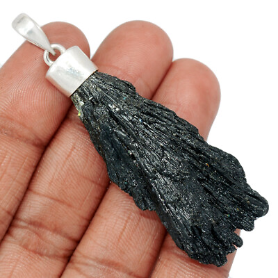 #ad 18g Natural Black Kyanite 925 Sterling Silver Pendant Jewelry CP27713