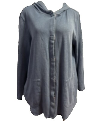#ad J Jill Pure Jill Sweater Hoodie Large * Snap Front * Blue Knit Sweatshirt