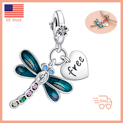 #ad New Authentic Dragonfly Heart Dangle Charm 925 Sterling Silver Bracelet Charm