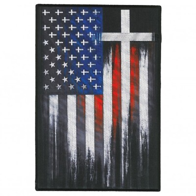 #ad CROSS USA FLAG LARGE PATCH Cross Designed inside US Flag PATCH 7.5quot; x 11quot;