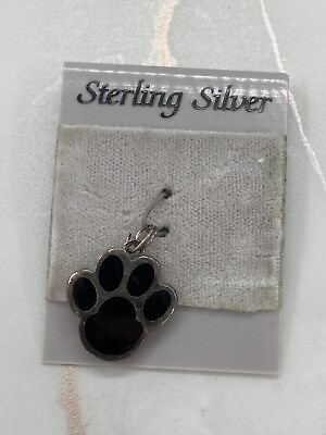 #ad Enamel Sterling Silver Paw Print Dog Lion Cat Pet ID 3d Charm Pendant Signed 925