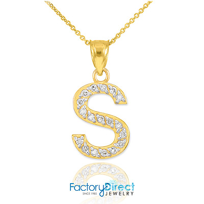 #ad 10k 14k Gold Letter quot;Squot; Diamond Initial Pendant Necklace