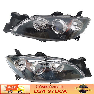 #ad Halogen Headlights Front Lamps Pair Set for 04 09 Mazda 3 Left amp; Right
