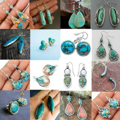 #ad Vintage Turquoise Silver Plated Dangle Earrings for Women Wedding Party Jewelry