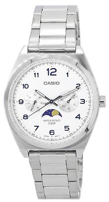 #ad Casio Moon Phase Analog White Dial Japan Mov#x27;t Quartz MTPM300D7A 50M Mens Watch