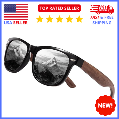 #ad Wood Sunglasses for Men and Women Polarized Lenses and Real Wooden Frame $24.98