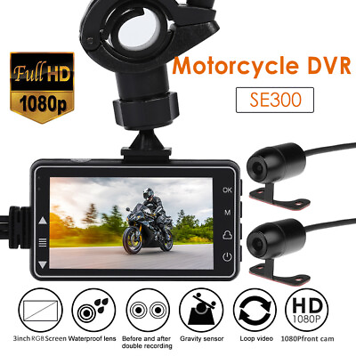 #ad SE300 Motorcycle DVR Dash Cam 3 inch Screen FrontRear View Motorcycle Camera