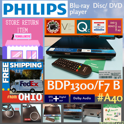 #ad Philips Blu ray Disc DVD player BDP1300 F7 B with Remote Dolby True HD