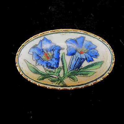 #ad Small Vintage Enamel Brooch Pin Blue Flowers