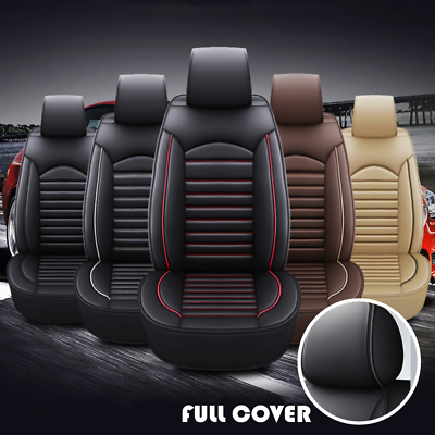 #ad Universal Car Seat Cover 5 Seats Full Set Luxury Leather Front Rear Back Cushion